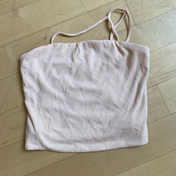 𝅺AFRM Cream Ribbed "Saddle" One Shoulder Crop Top Womens BNWOT - Picture 3 of 7